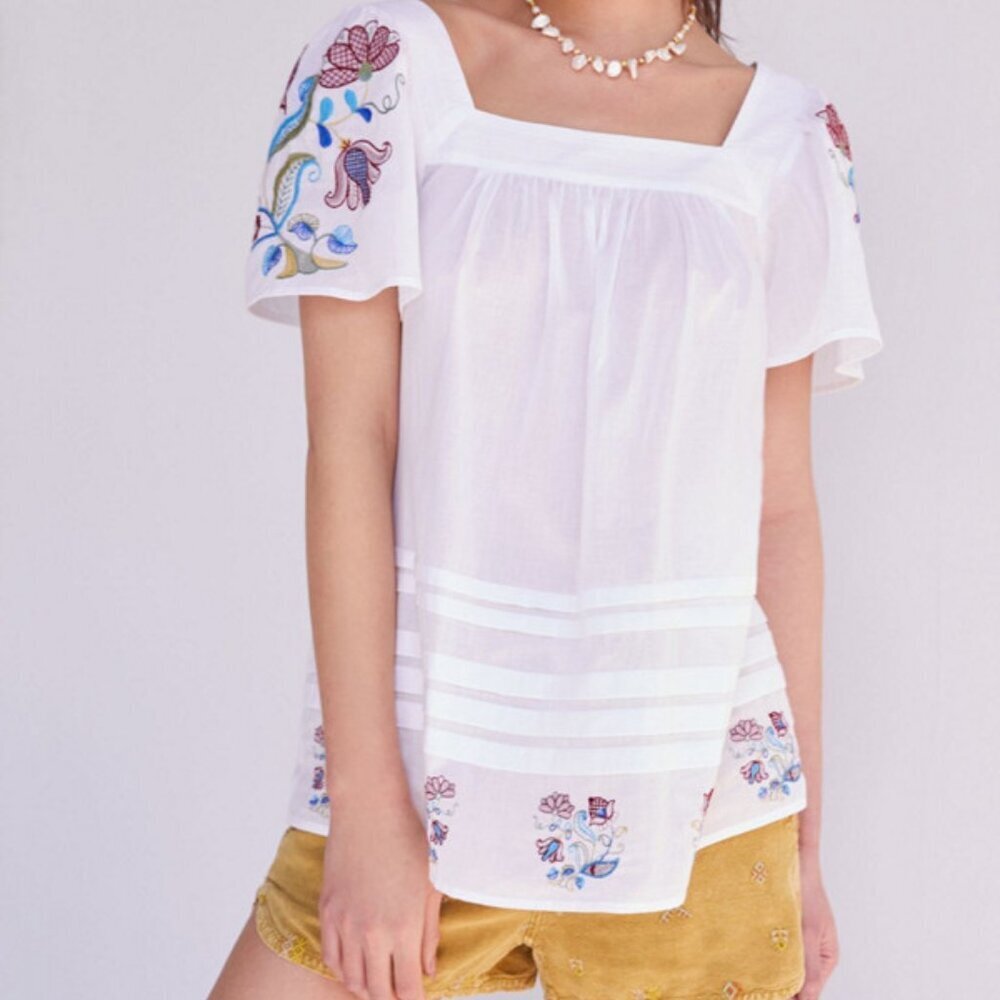 ANTHROPOLOGIE - WHITE EMBROIDERED TUNIC - SIZE M - Picture 2 of 7